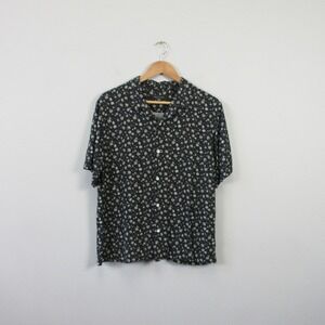 Rag & Bone Avery Button Down Short Sleeve Shirt Mens L Black Floral 212